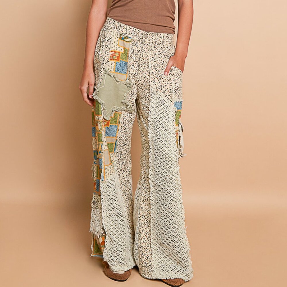 POL Patchwork Pants in Almond/Yellow Multi